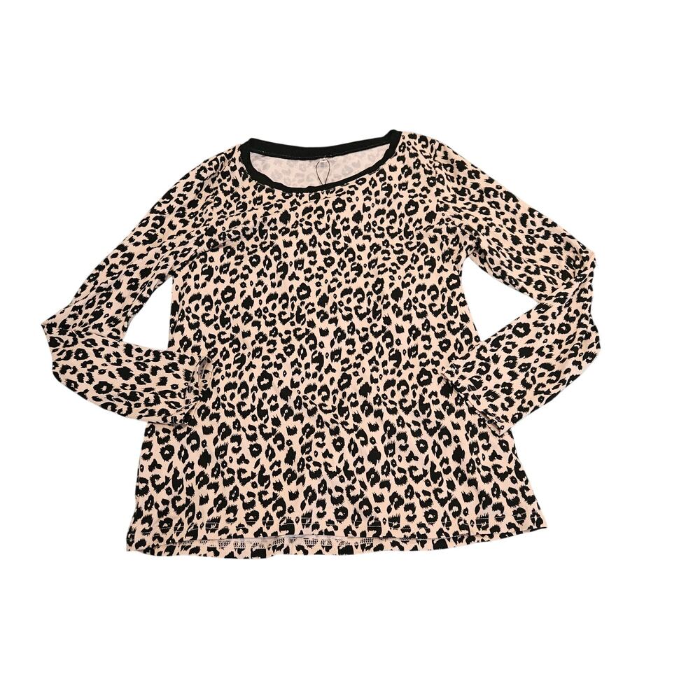 Leopard Print Top Women’s Small Beige Black Blouse